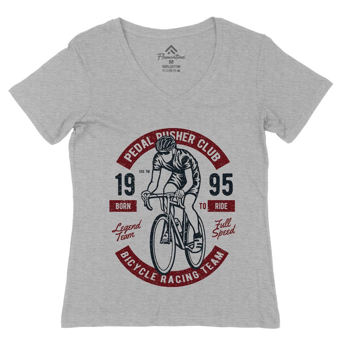 Bicycle Racing Team Womens Organic V-Neck T-Shirt Bikes A011