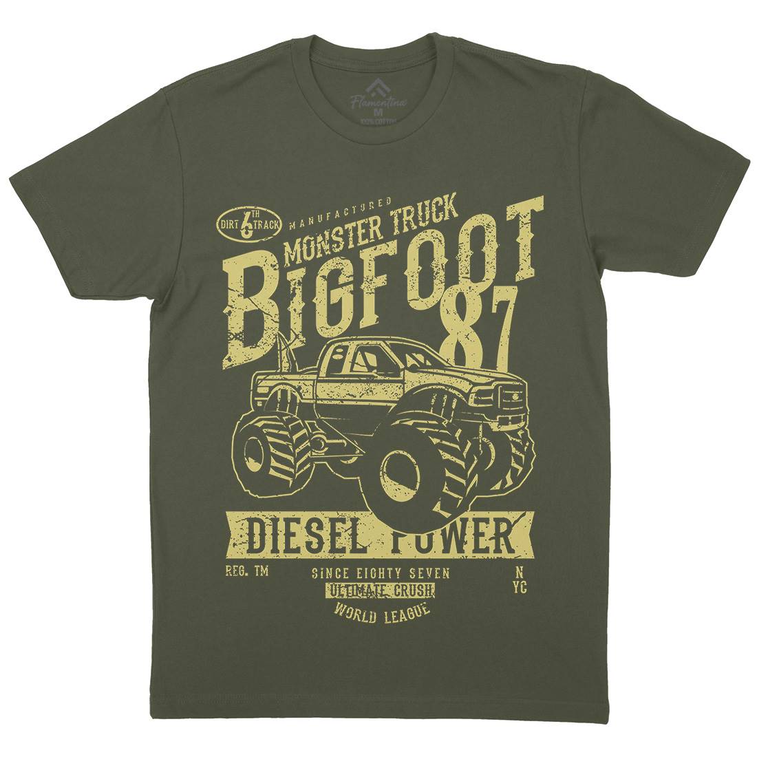 Big Foot Mens Organic Crew Neck T-Shirt Vehicles A012