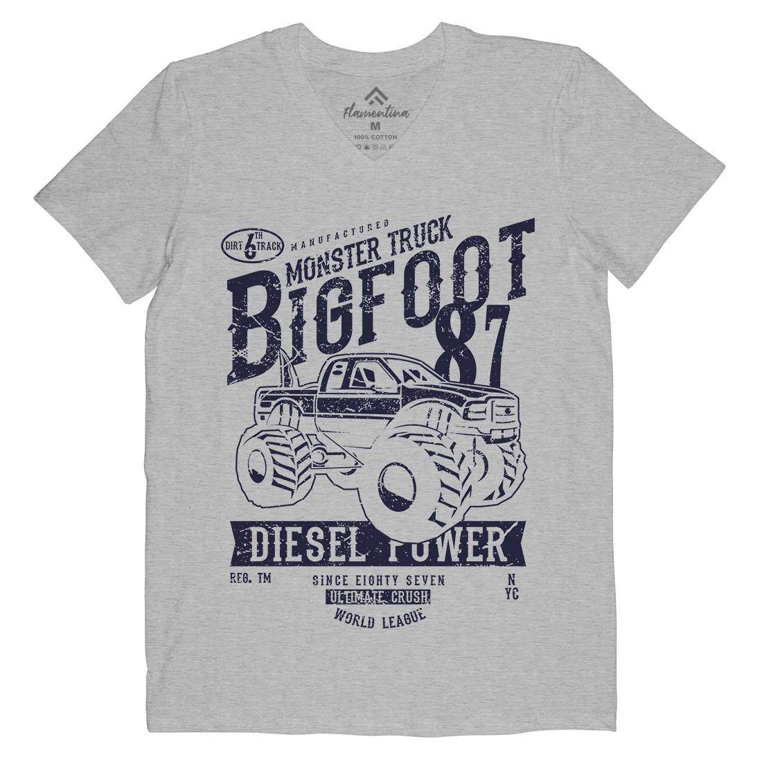 Big Foot Mens Organic V-Neck T-Shirt Vehicles A012
