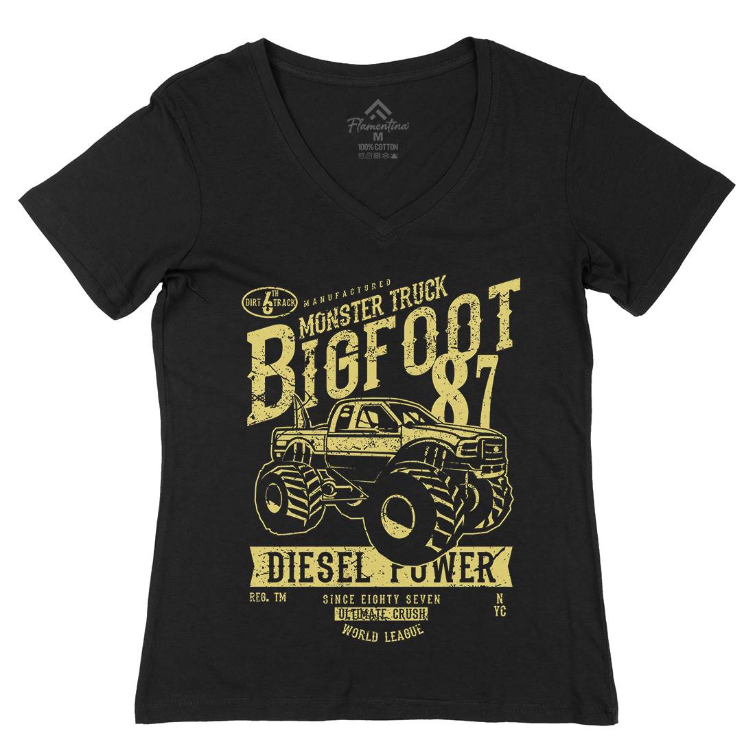 Big Foot Womens Organic V-Neck T-Shirt Vehicles A012