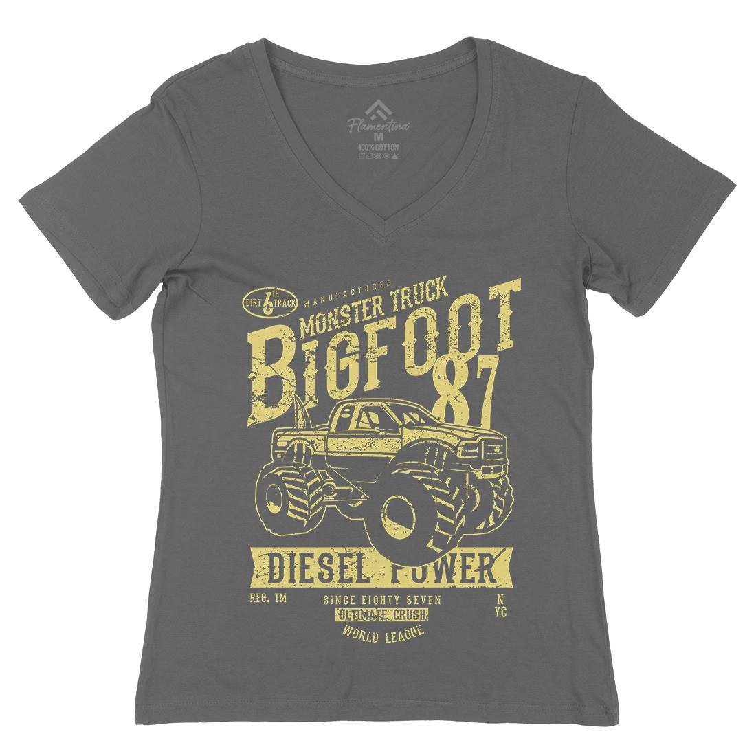 Big Foot Womens Organic V-Neck T-Shirt Vehicles A012