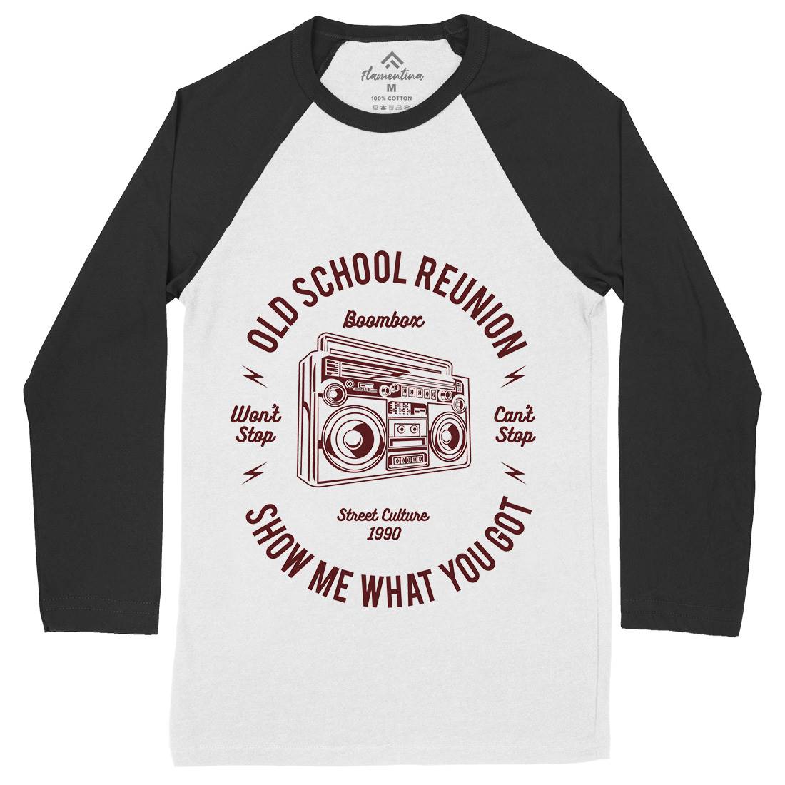 Boombox Mens Long Sleeve Baseball T-Shirt Music A017