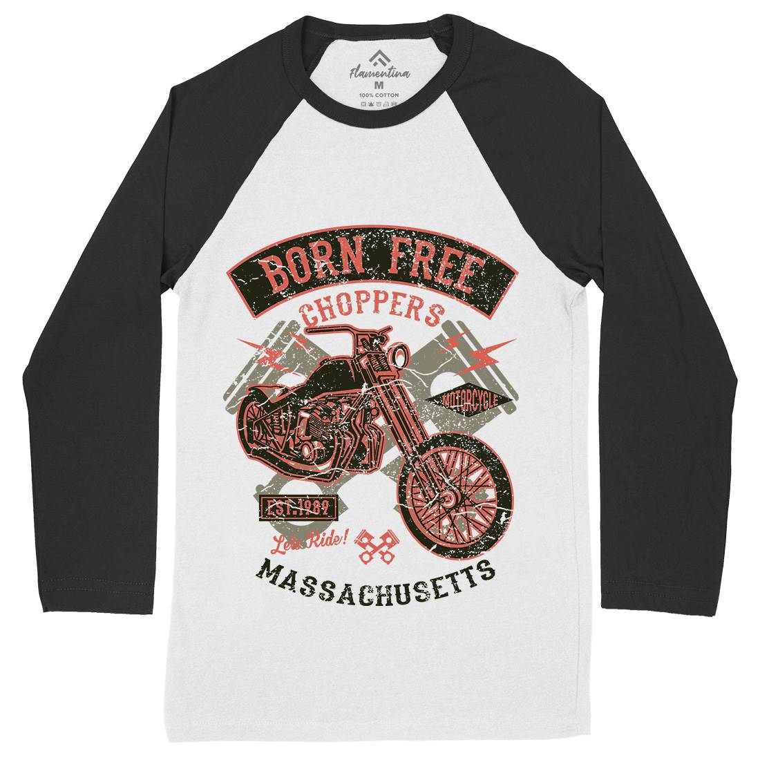 Born Free Choppers Mens Long Sleeve Baseball T-Shirt Motorcycles A018