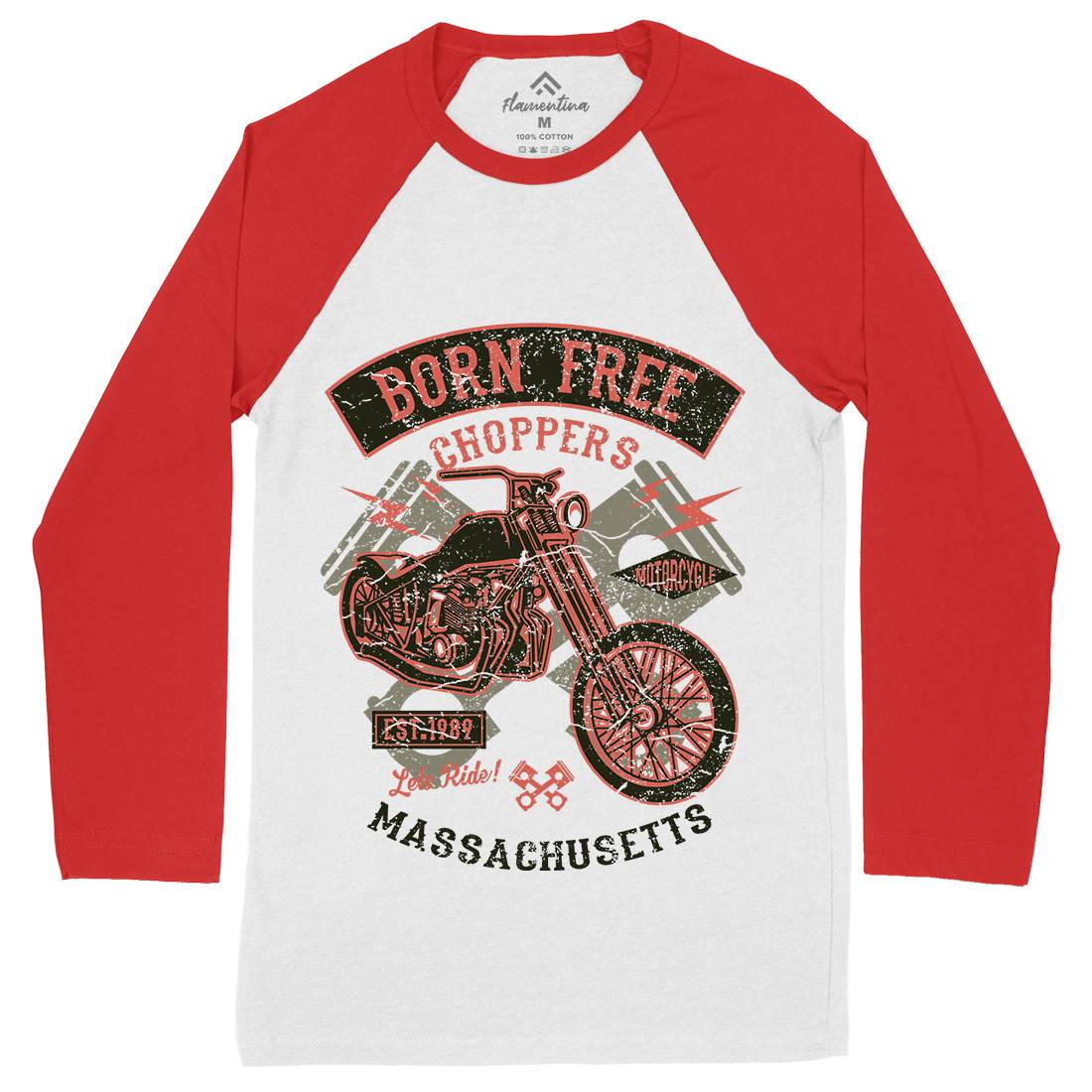 Born Free Choppers Mens Long Sleeve Baseball T-Shirt Motorcycles A018