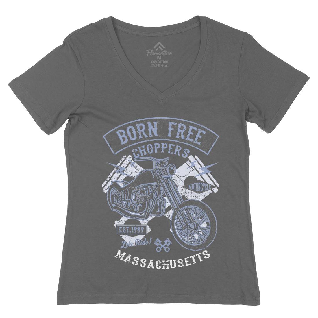 Born Free Choppers Womens Organic V-Neck T-Shirt Motorcycles A018