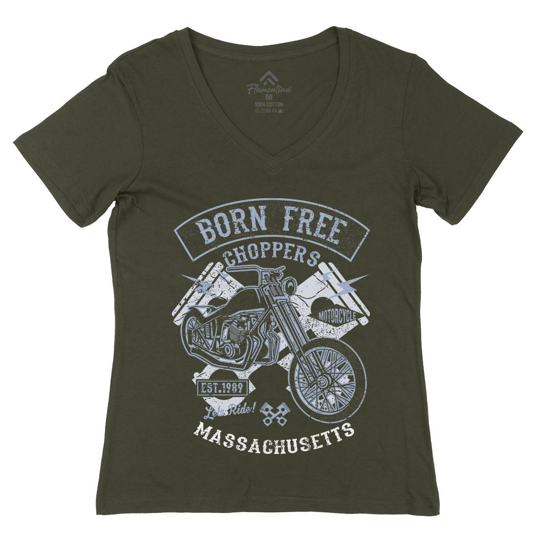 Born Free Choppers Womens Organic V-Neck T-Shirt Motorcycles A018