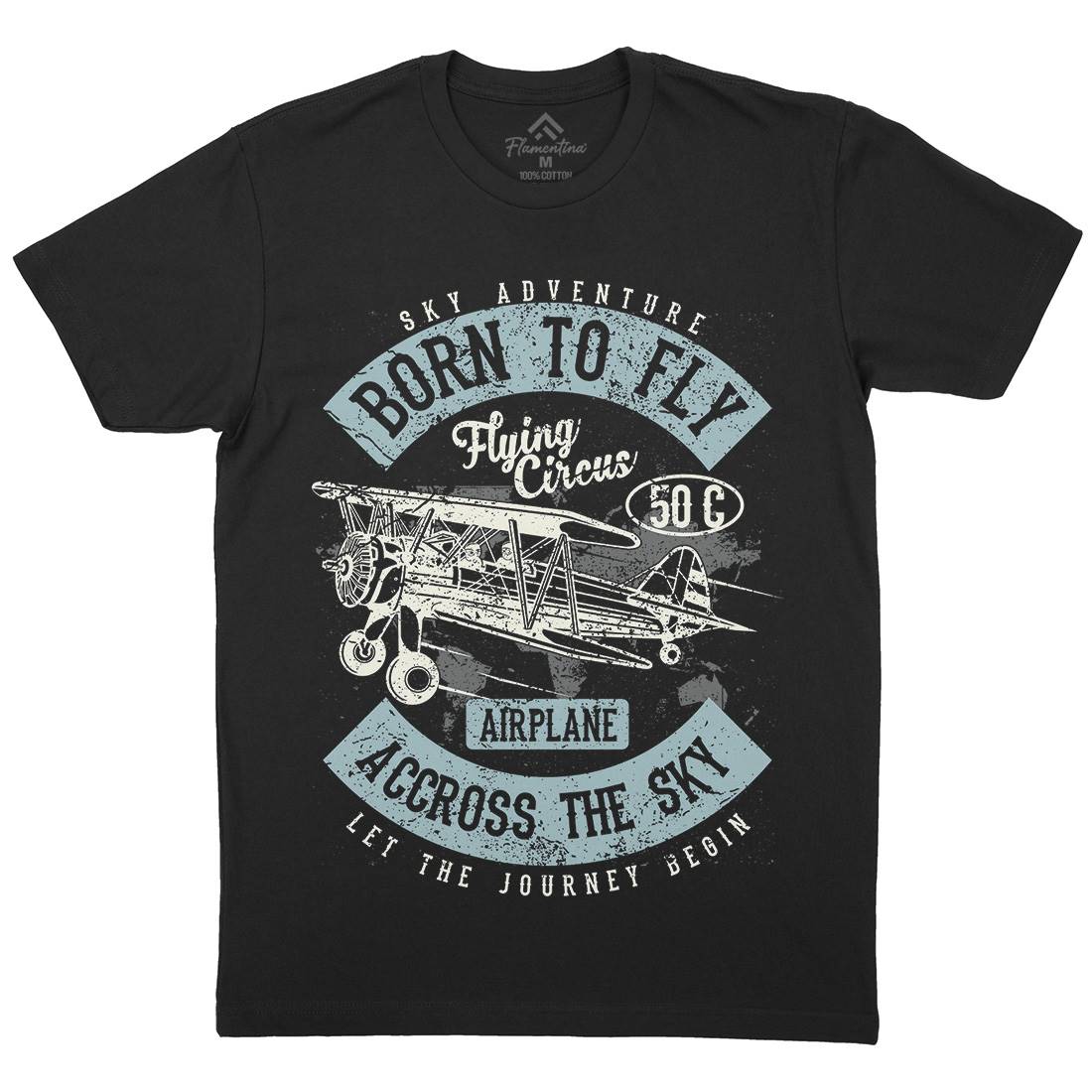 Born To Fly Mens Organic Crew Neck T-Shirt Vehicles A019