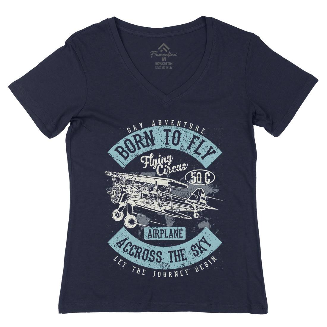 Born To Fly Womens Organic V-Neck T-Shirt Vehicles A019