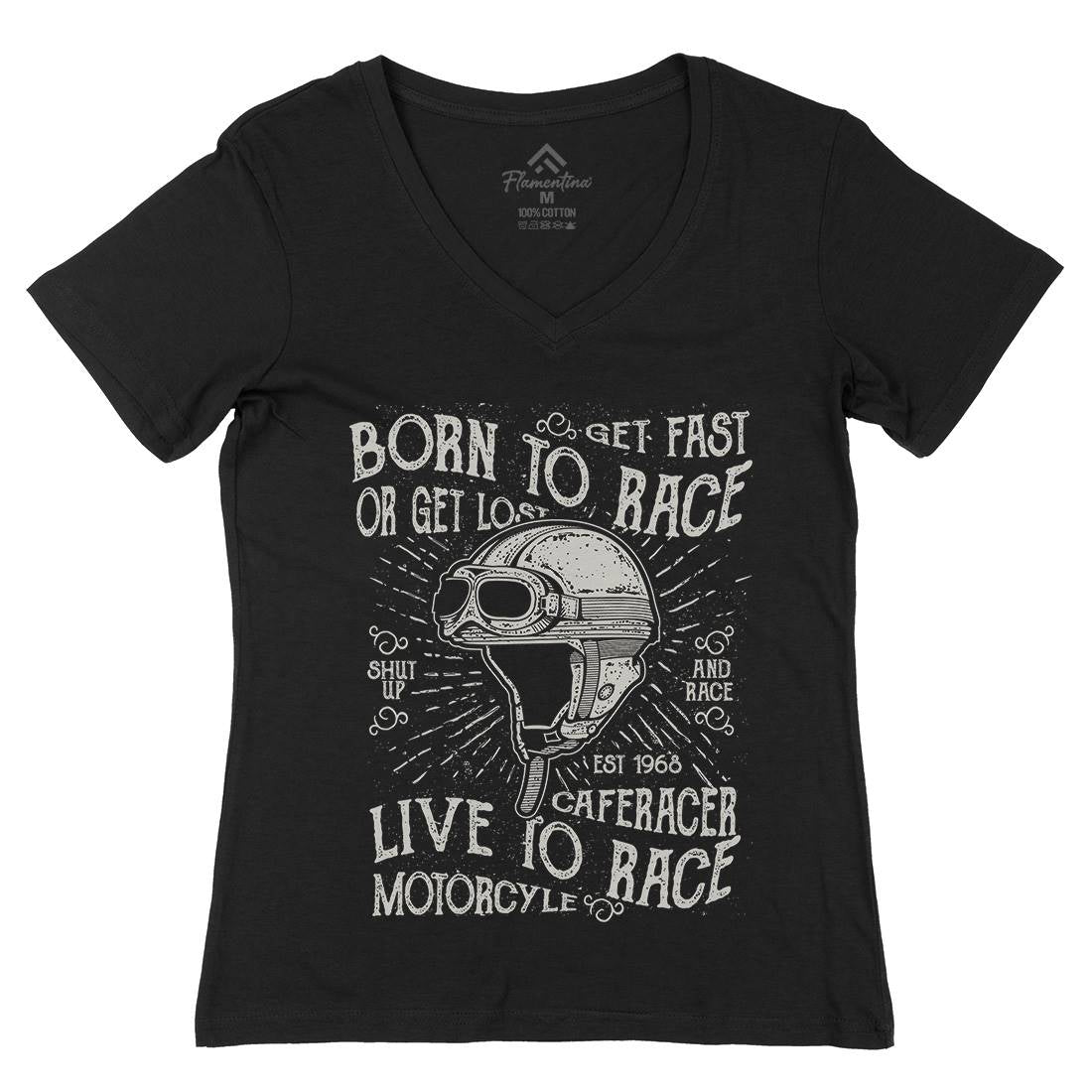 Born To Race Womens Organic V-Neck T-Shirt Motorcycles A020