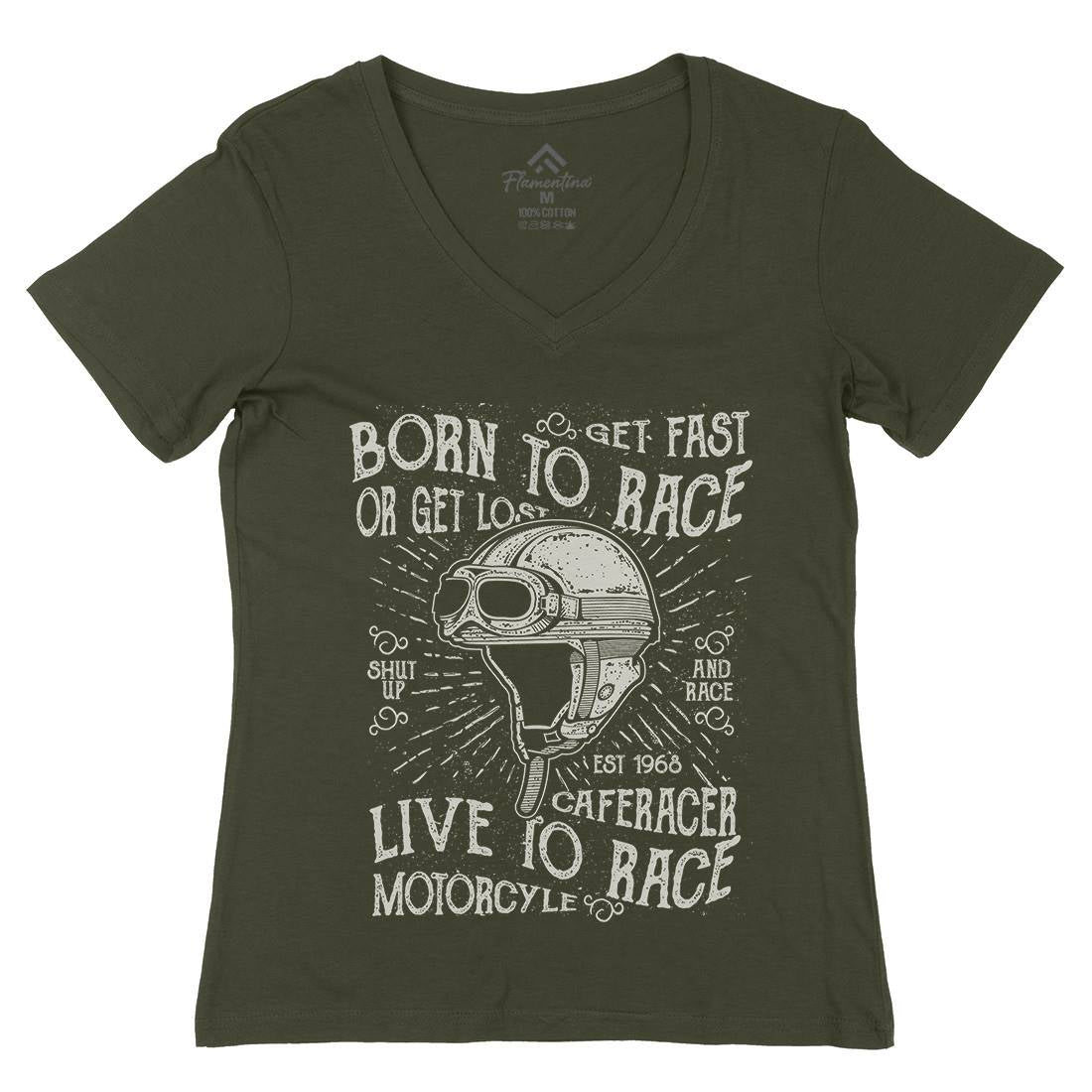 Born To Race Womens Organic V-Neck T-Shirt Motorcycles A020