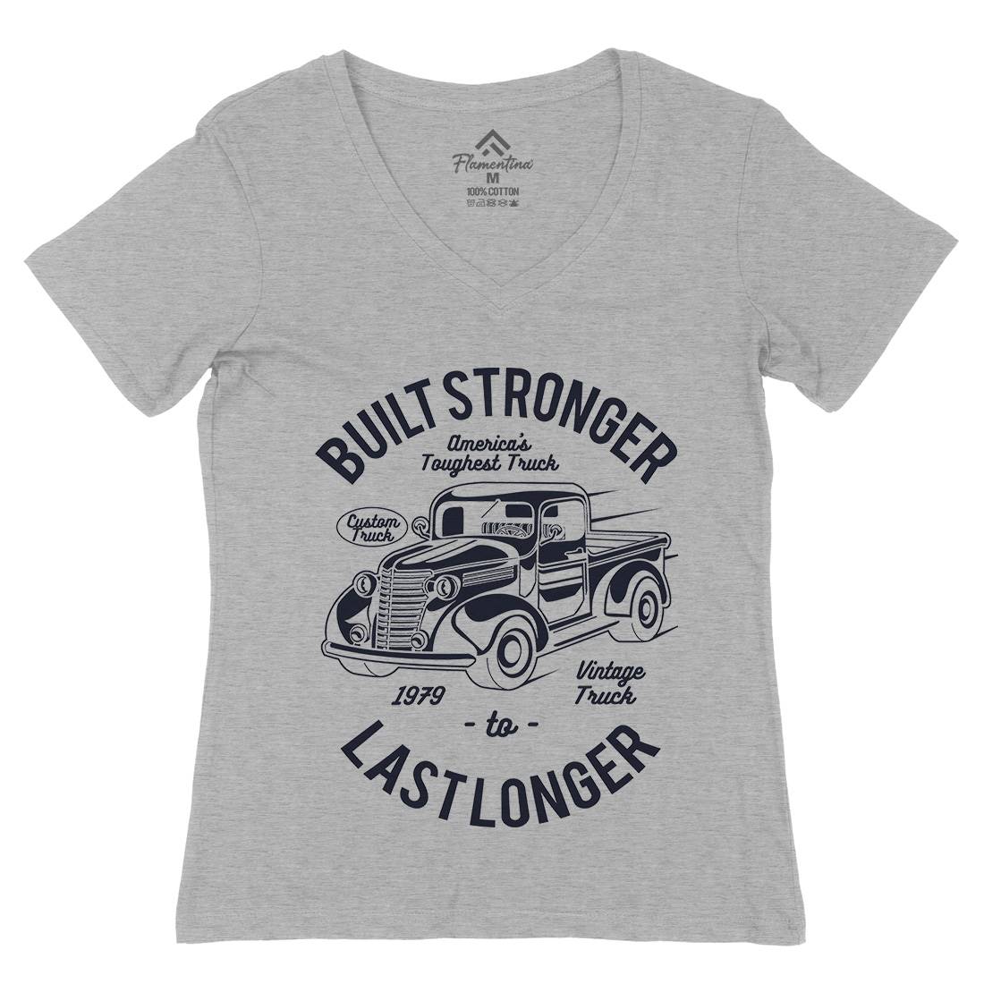 Built Stronger Womens Organic V-Neck T-Shirt Cars A023