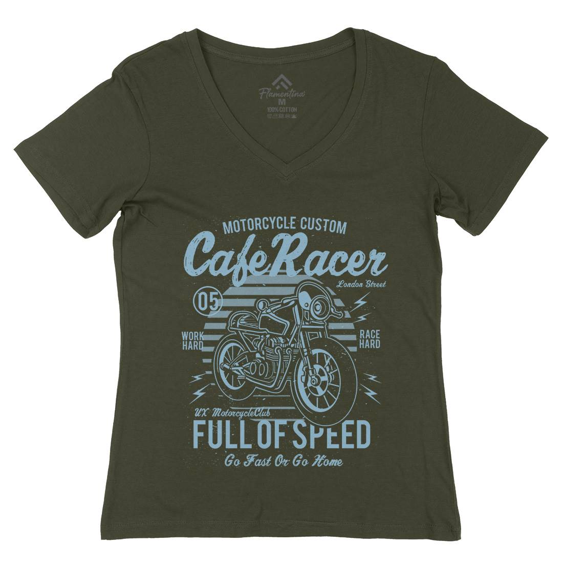 Cafe Racer Womens Organic V-Neck T-Shirt Motorcycles A024