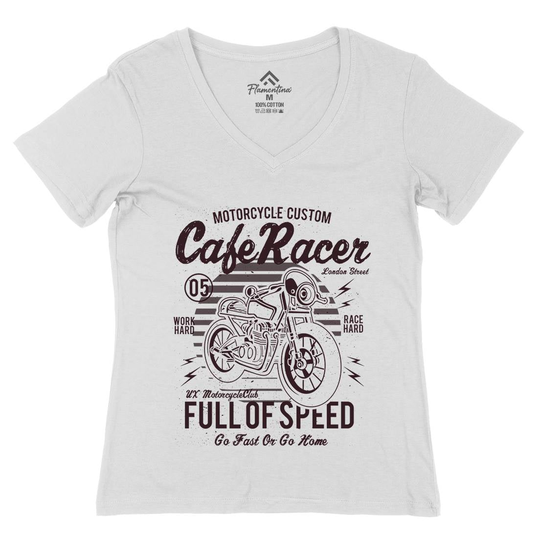 Cafe Racer Womens Organic V-Neck T-Shirt Motorcycles A024