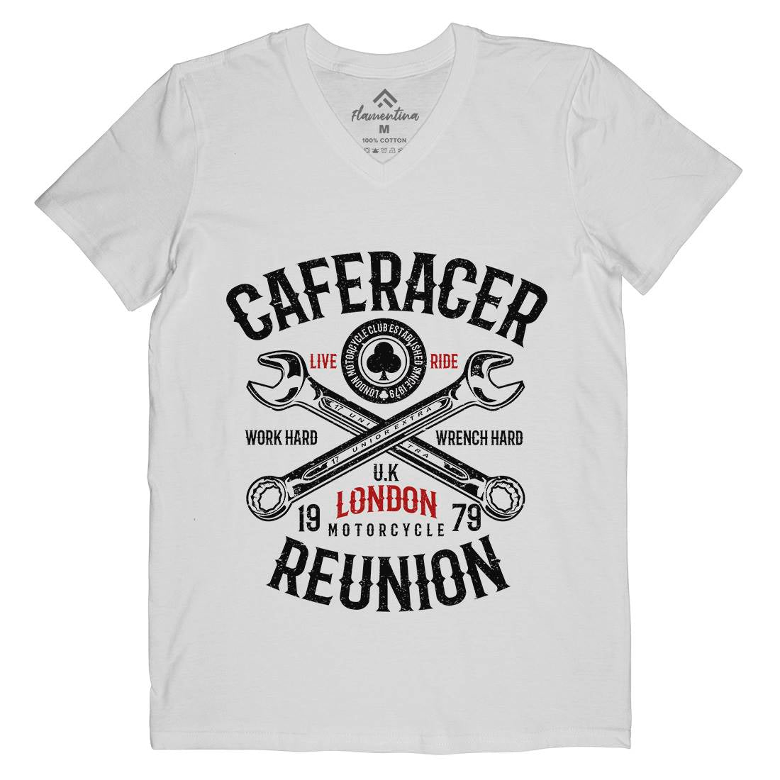 Caferacer Reunion Mens Organic V-Neck T-Shirt Motorcycles A025