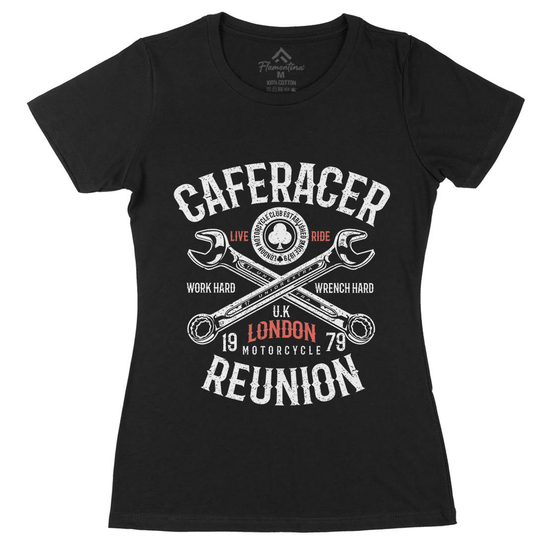 Caferacer Reunion Womens Organic Crew Neck T-Shirt Motorcycles A025