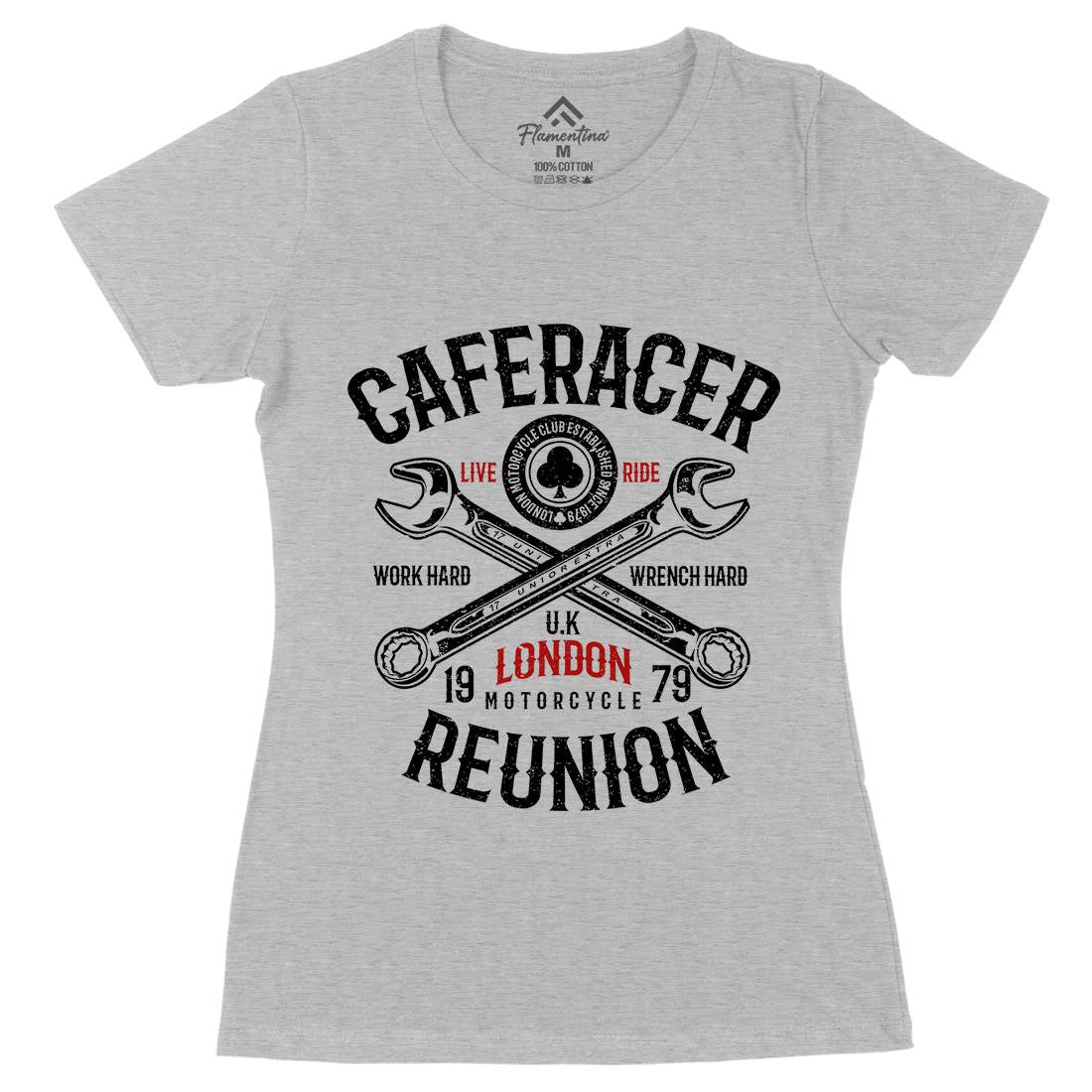 Caferacer Reunion Womens Organic Crew Neck T-Shirt Motorcycles A025