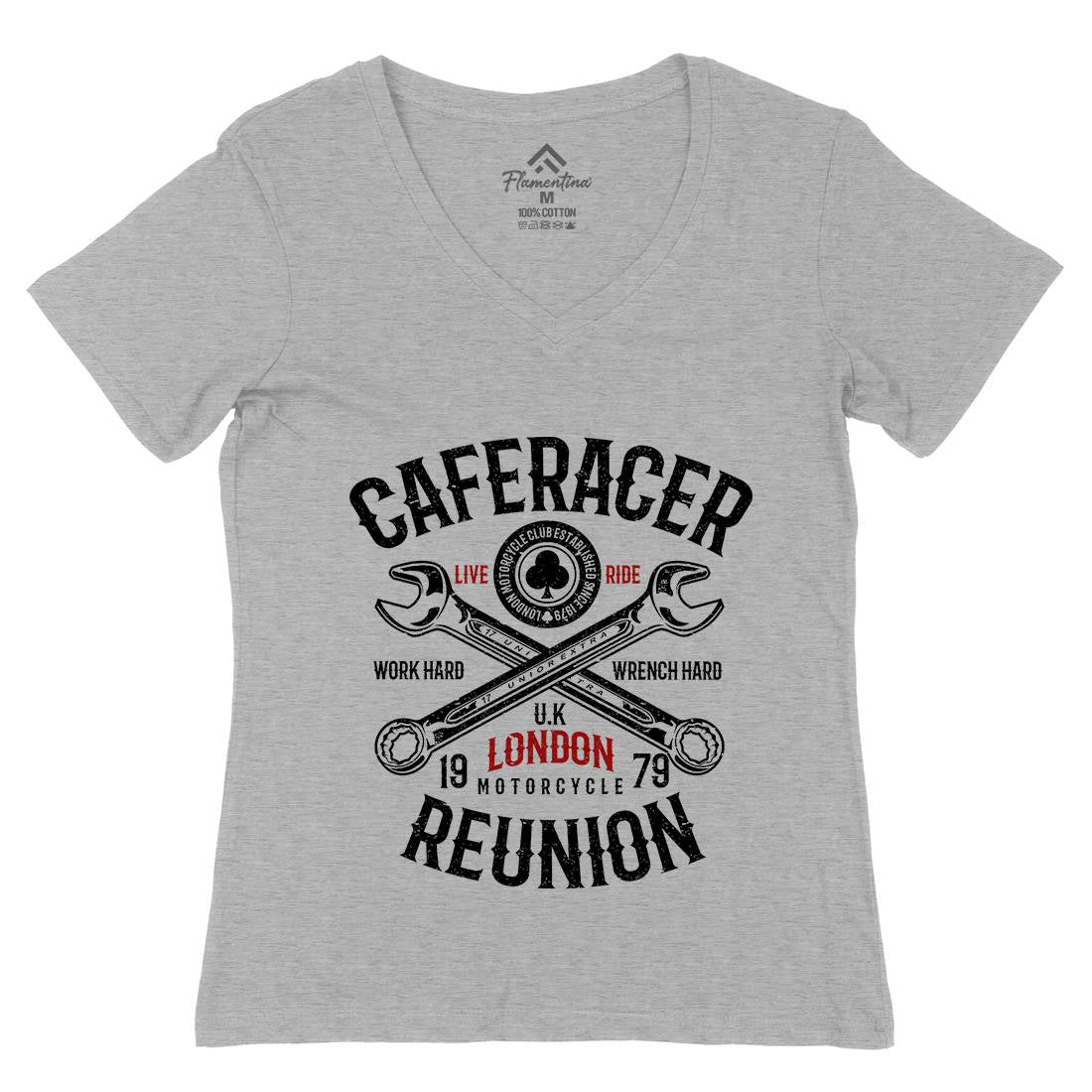 Caferacer Reunion Womens Organic V-Neck T-Shirt Motorcycles A025