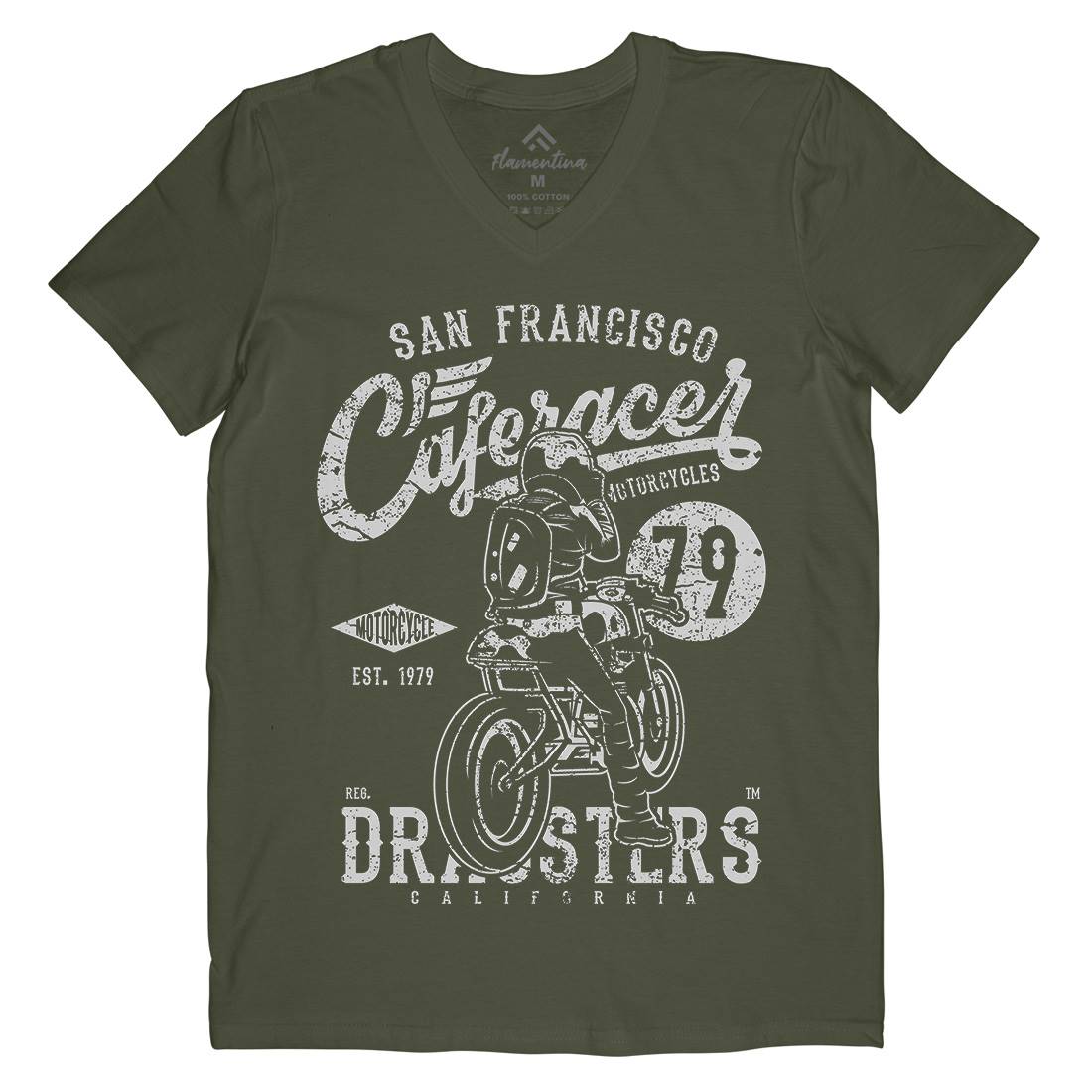 Caferacer 79 Mens Organic V-Neck T-Shirt Motorcycles A026
