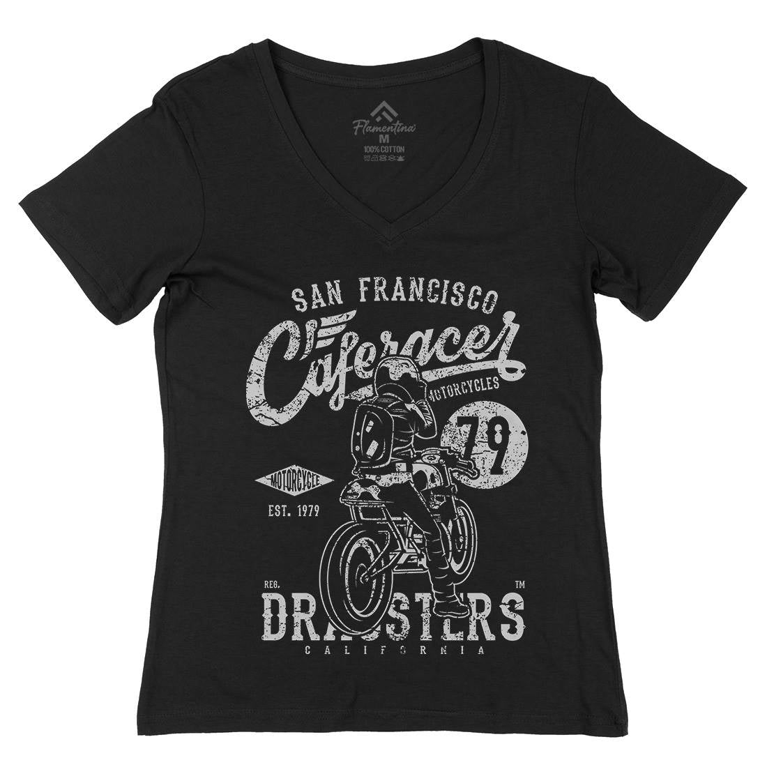 Caferacer 79 Womens Organic V-Neck T-Shirt Motorcycles A026