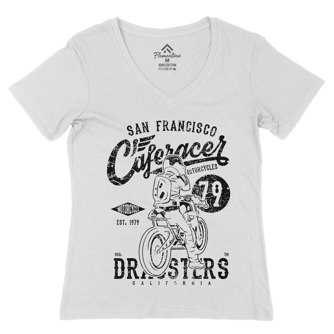 Caferacer 79 Womens Organic V-Neck T-Shirt Motorcycles A026