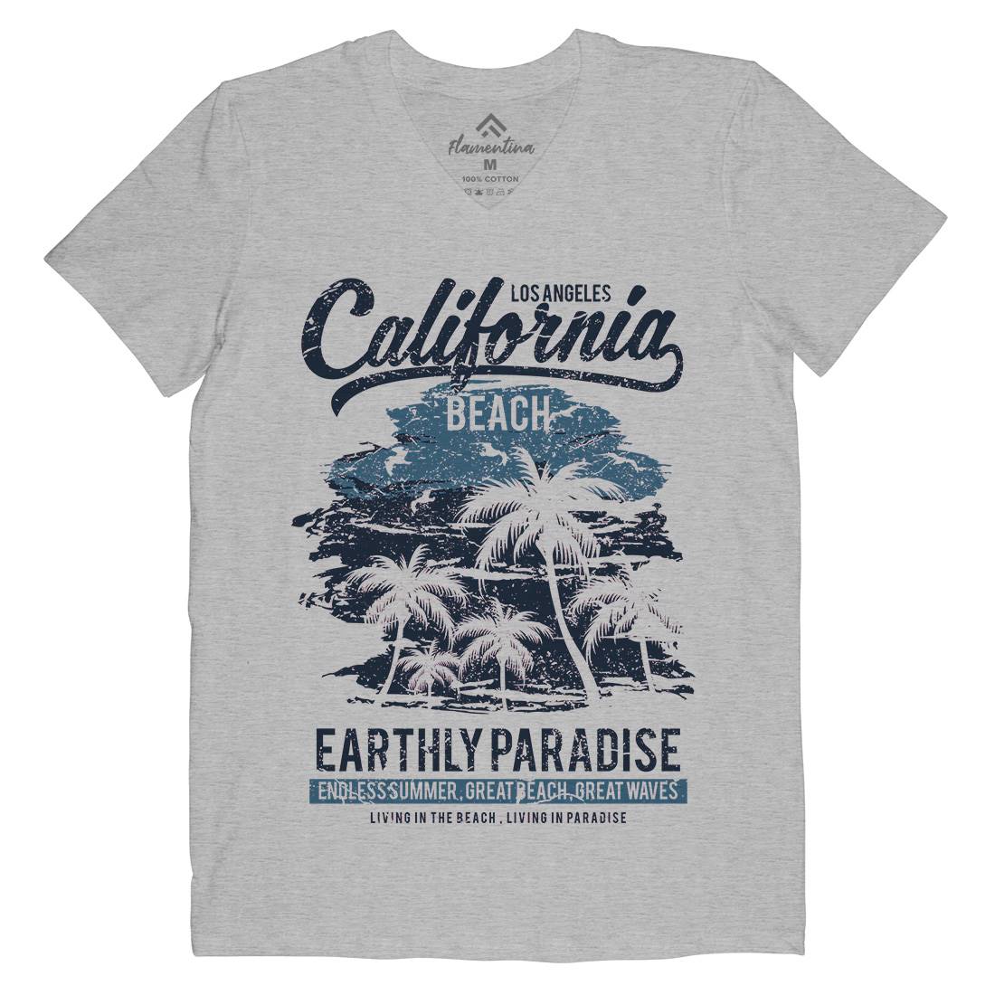 California Beach Mens Organic V-Neck T-Shirt Nature A027
