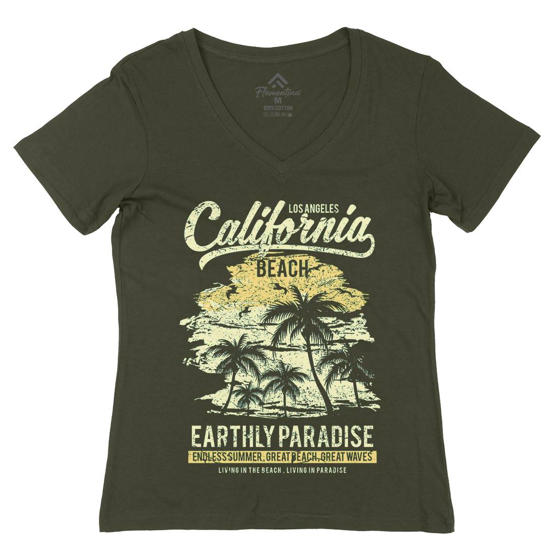 California Beach Womens Organic V-Neck T-Shirt Nature A027