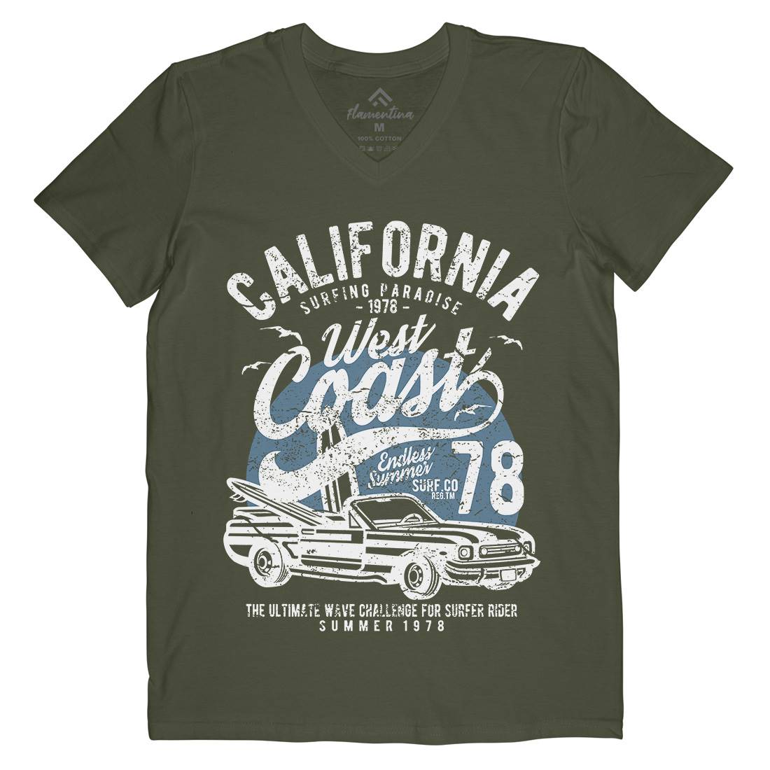 California West Coast Mens Organic V-Neck T-Shirt Nature A028