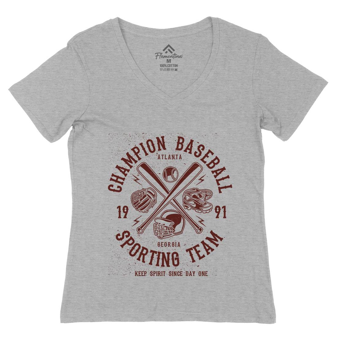 Champion Baseball Womens Organic V-Neck T-Shirt Sport A030