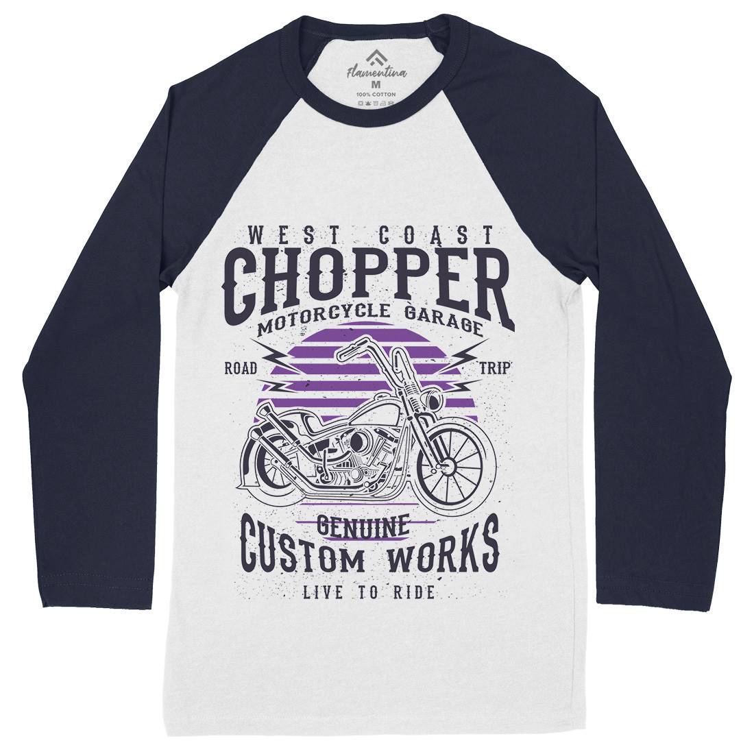 Chopper Mens Long Sleeve Baseball T-Shirt Motorcycles A032