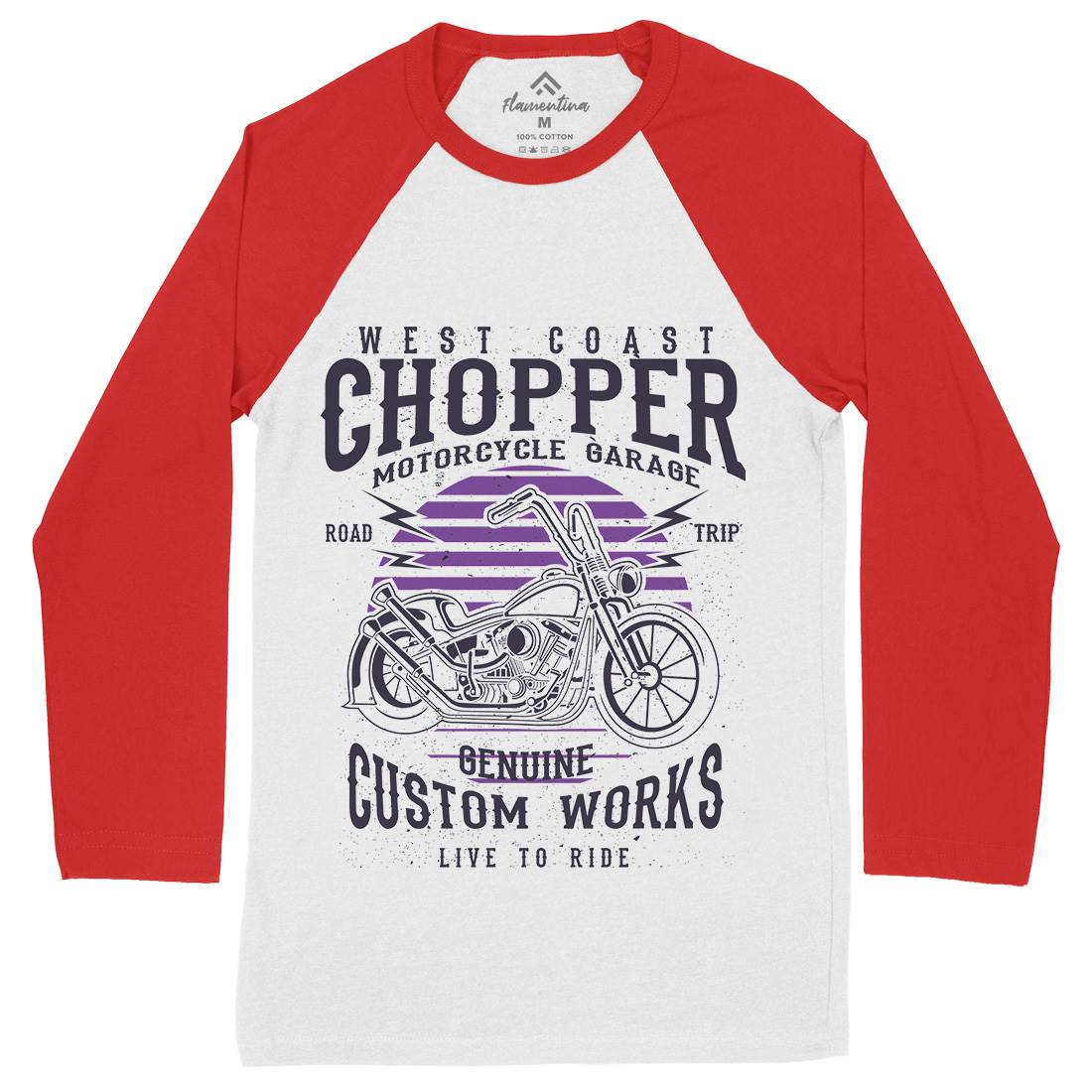 Chopper Mens Long Sleeve Baseball T-Shirt Motorcycles A032
