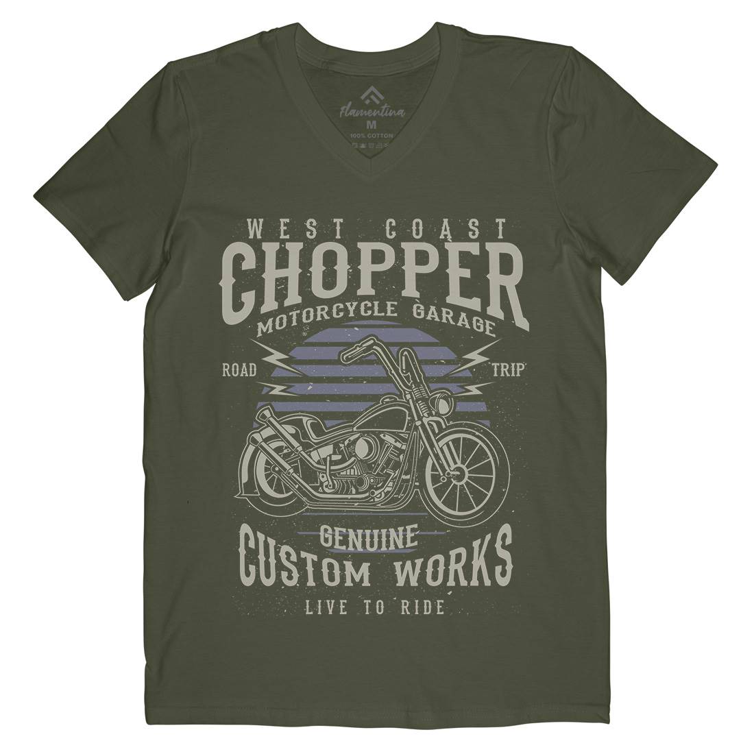 Chopper Mens Organic V-Neck T-Shirt Motorcycles A032