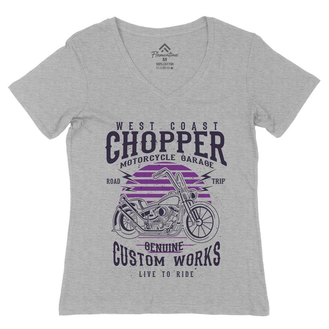 Chopper Womens Organic V-Neck T-Shirt Motorcycles A032