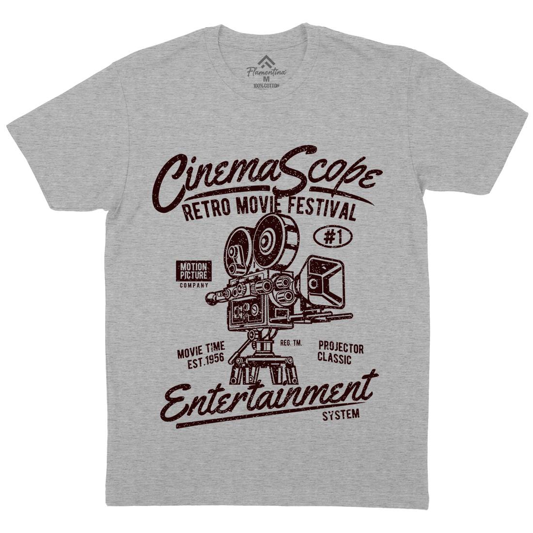 Cinema Scope Mens Organic Crew Neck T-Shirt Media A033