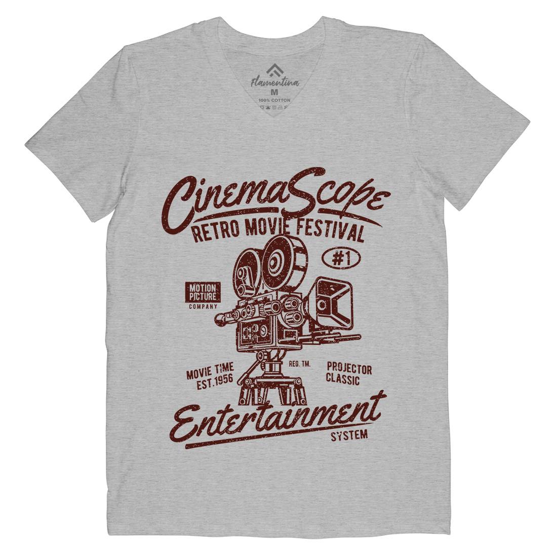 Cinema Scope Mens Organic V-Neck T-Shirt Media A033