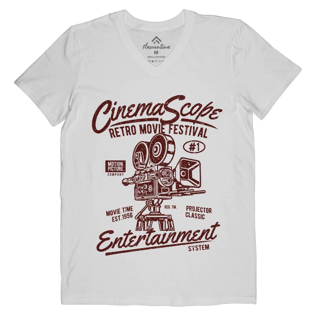 Cinema Scope Mens Organic V-Neck T-Shirt Media A033