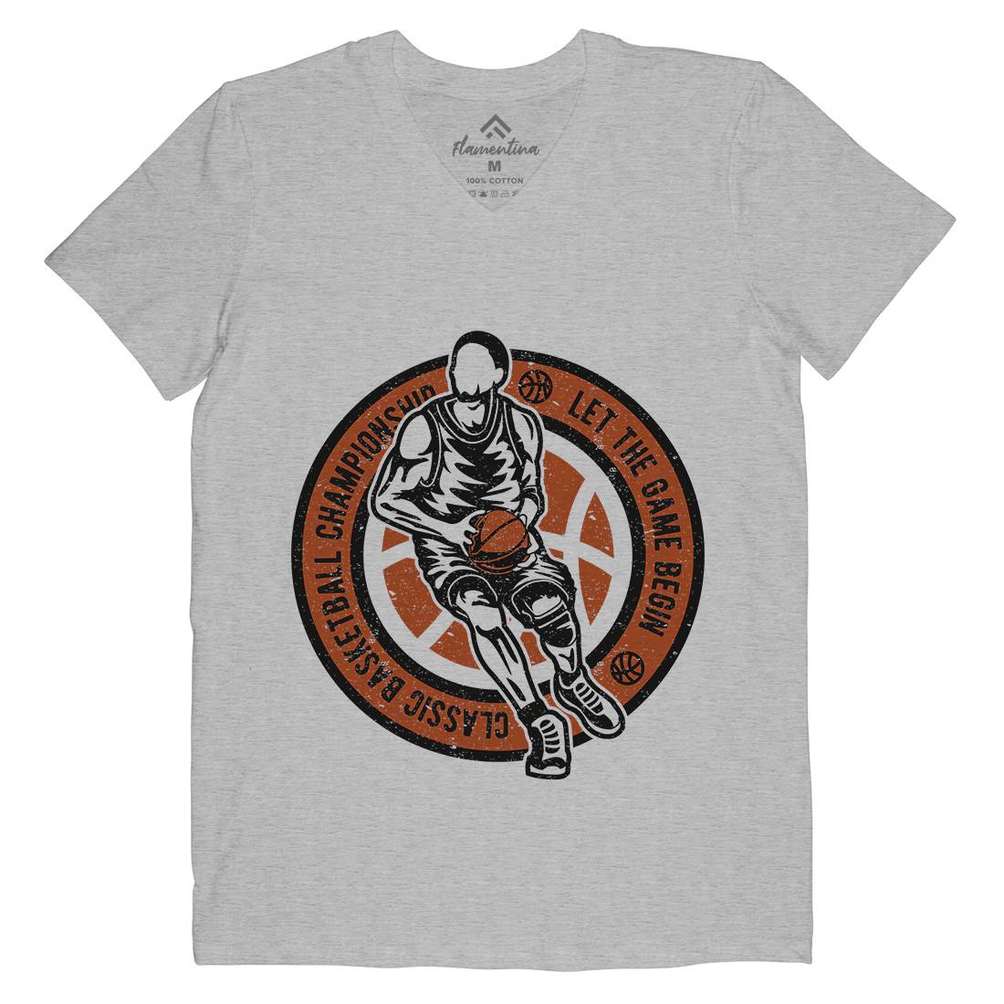 Classic Basketball Mens Organic V-Neck T-Shirt Sport A034