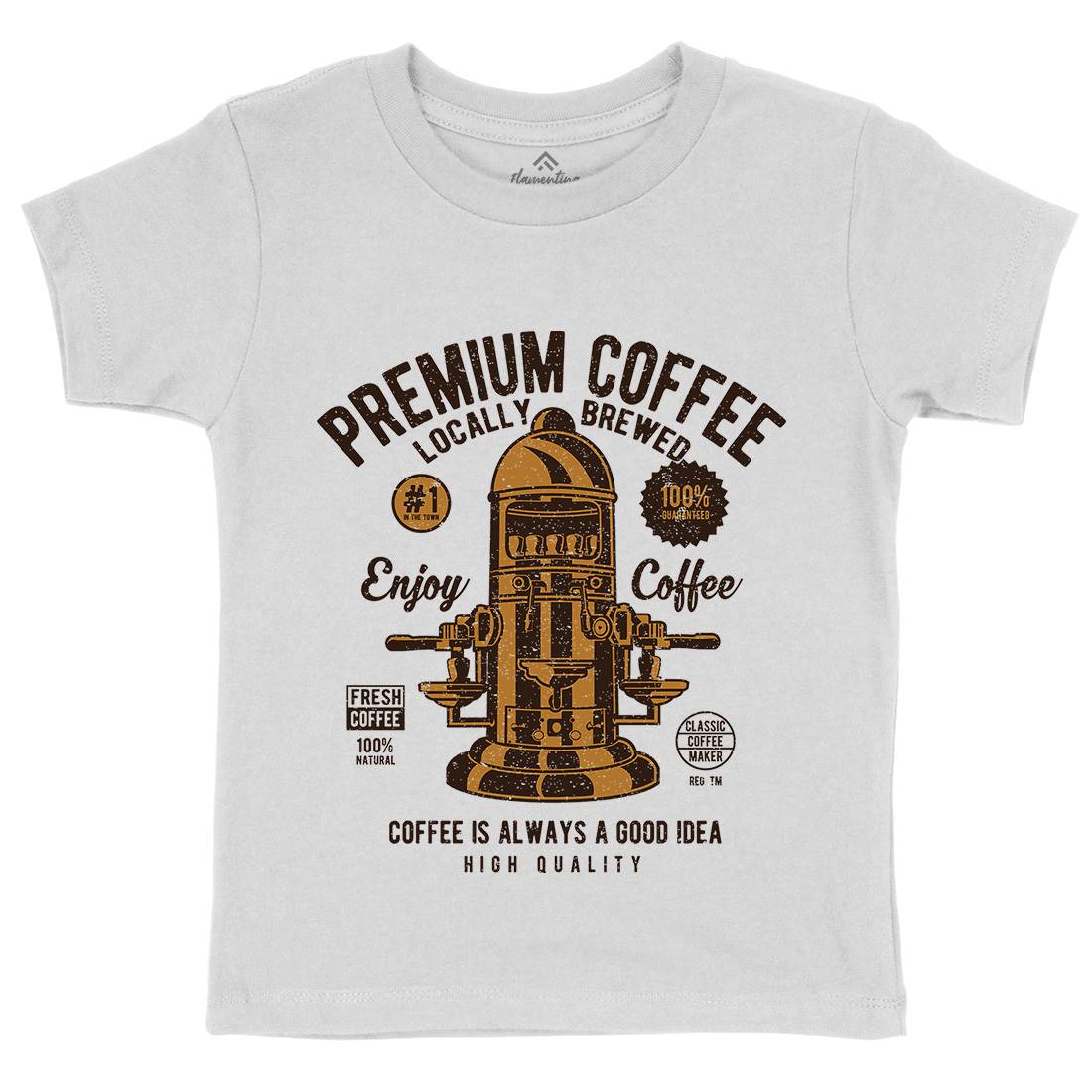 Classic Coffee Maker Kids Organic Crew Neck T-Shirt Drinks A036