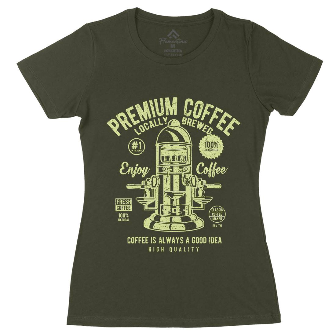 Classic Coffee Maker Womens Organic Crew Neck T-Shirt Drinks A036
