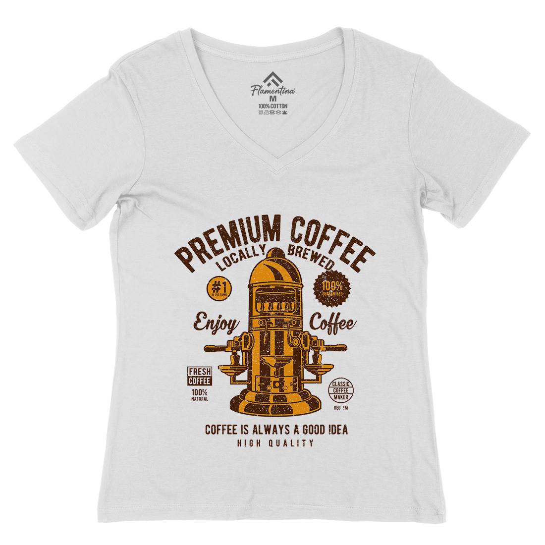 Classic Coffee Maker Womens Organic V-Neck T-Shirt Drinks A036
