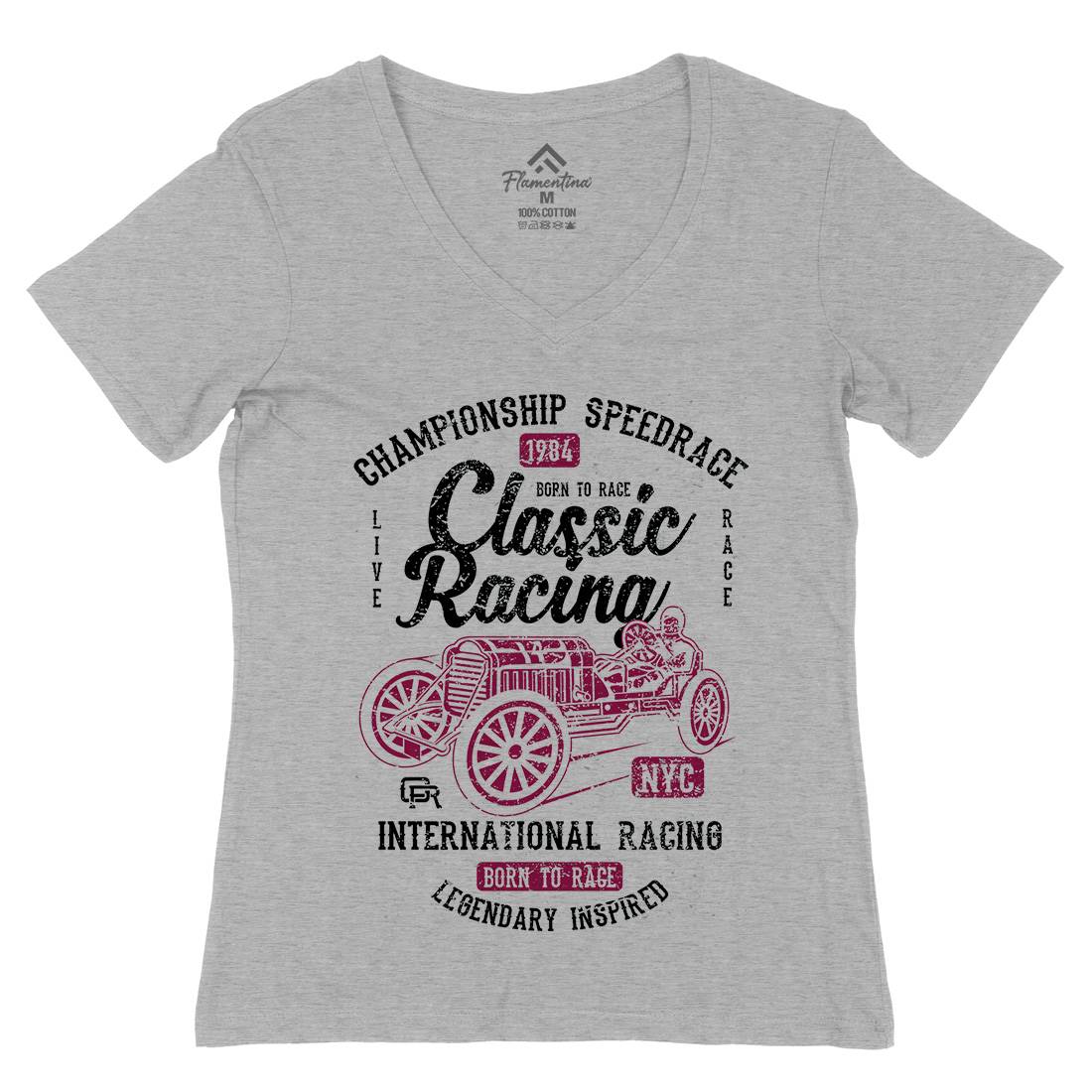 Classic Racing Womens Organic V-Neck T-Shirt Cars A037