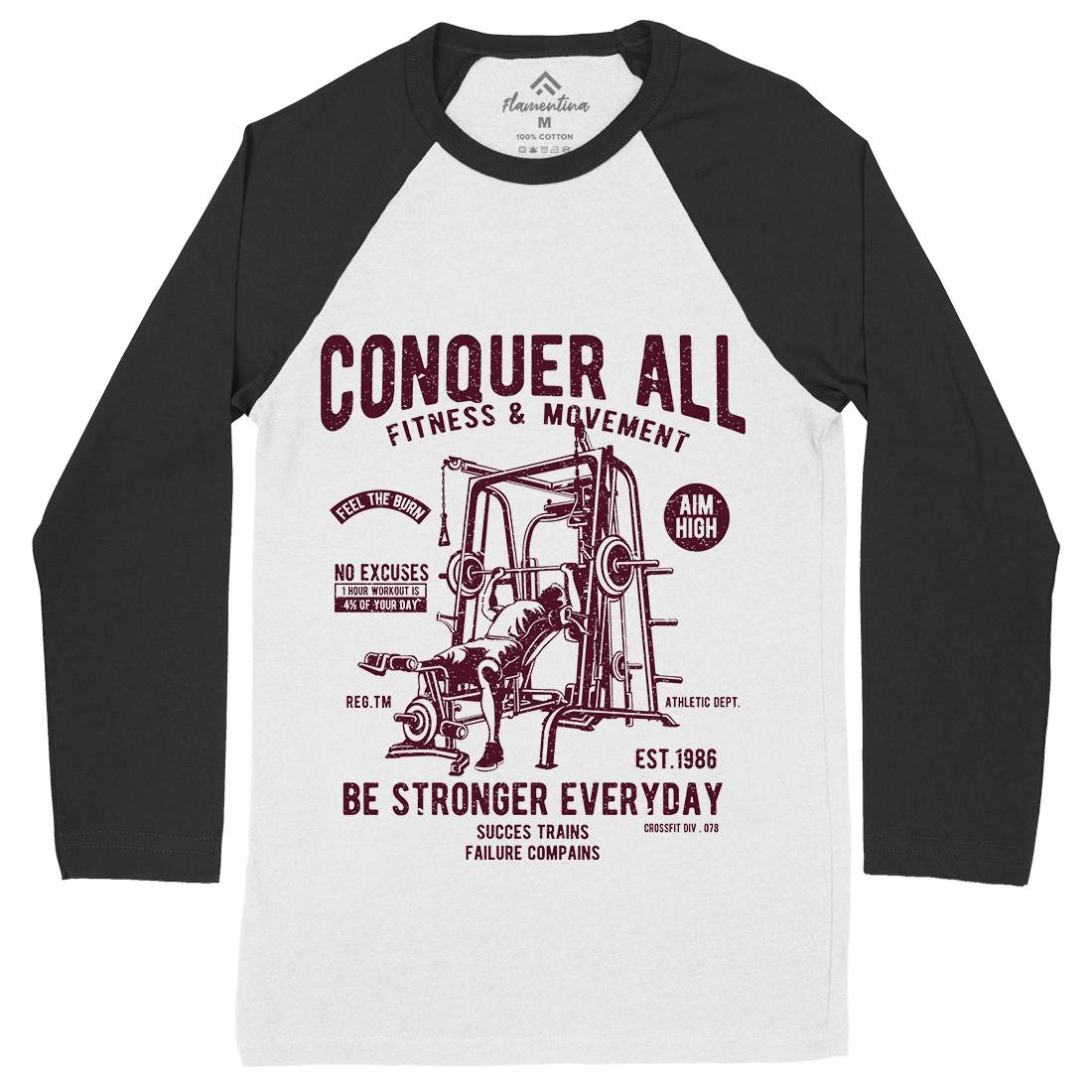 Conquer All Mens Long Sleeve Baseball T-Shirt Gym A038