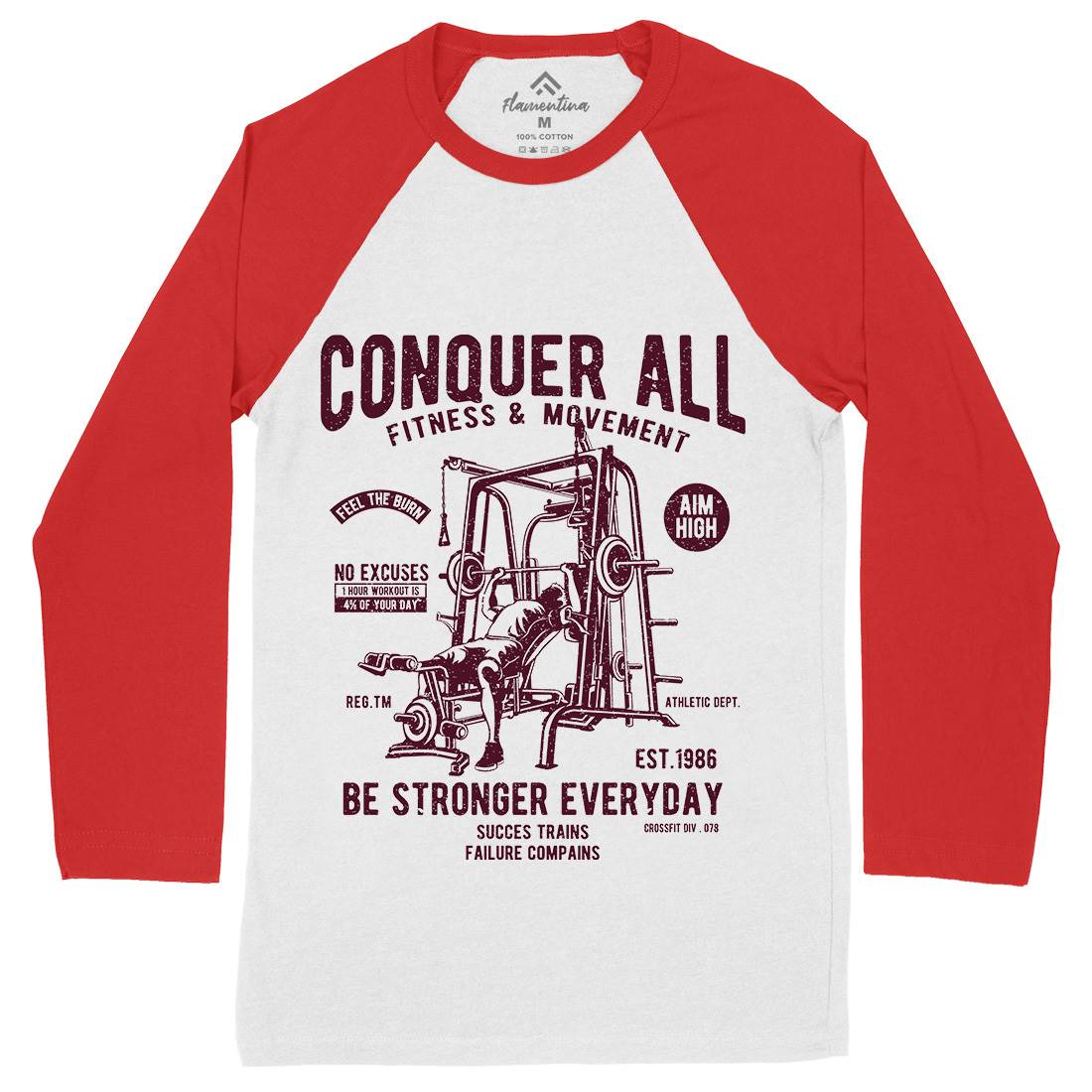 Conquer All Mens Long Sleeve Baseball T-Shirt Gym A038