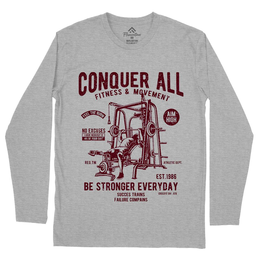 Conquer All Mens Long Sleeve T-Shirt Gym A038
