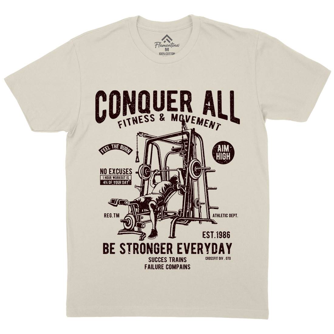 Conquer All Mens Organic Crew Neck T-Shirt Gym A038