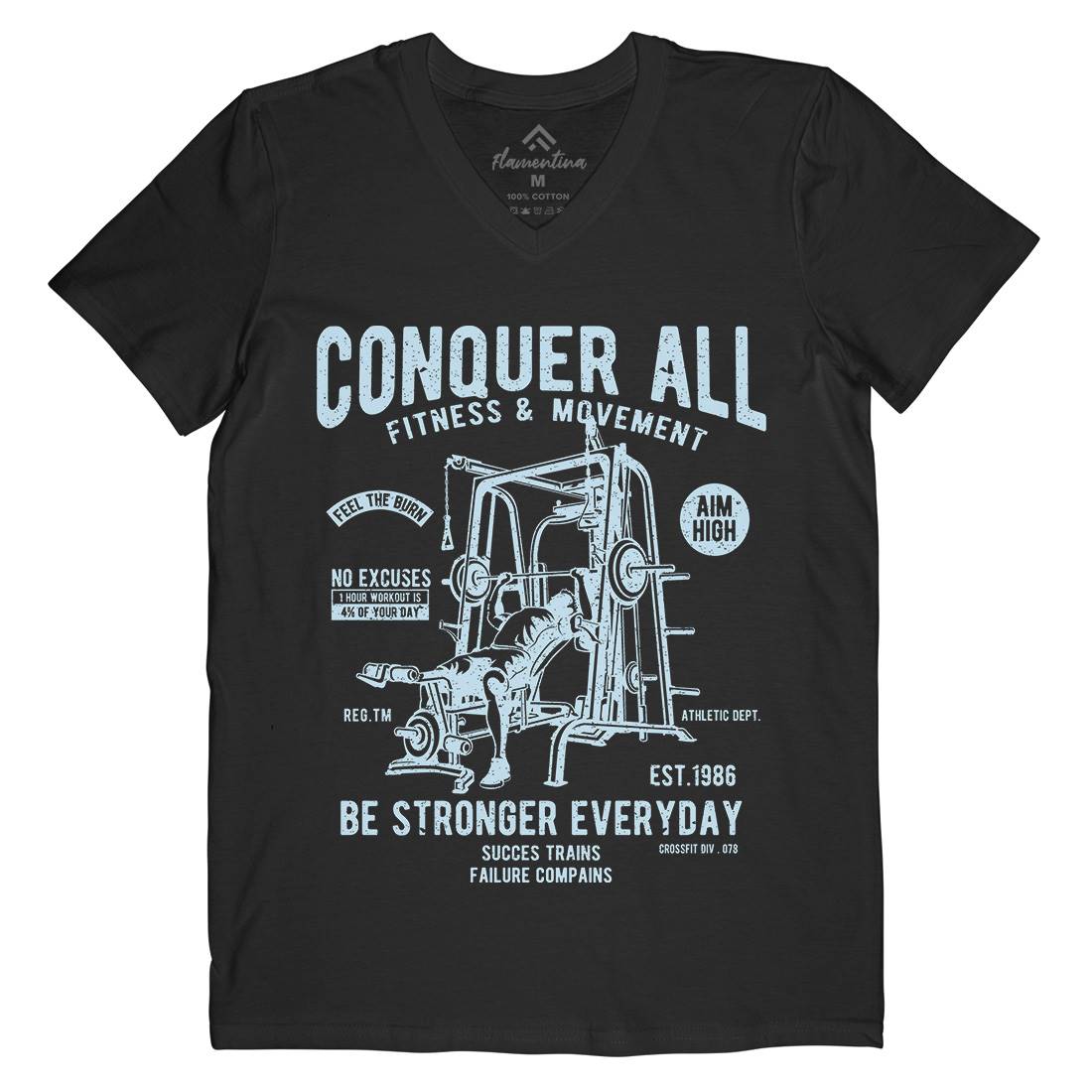Conquer All Mens Organic V-Neck T-Shirt Gym A038