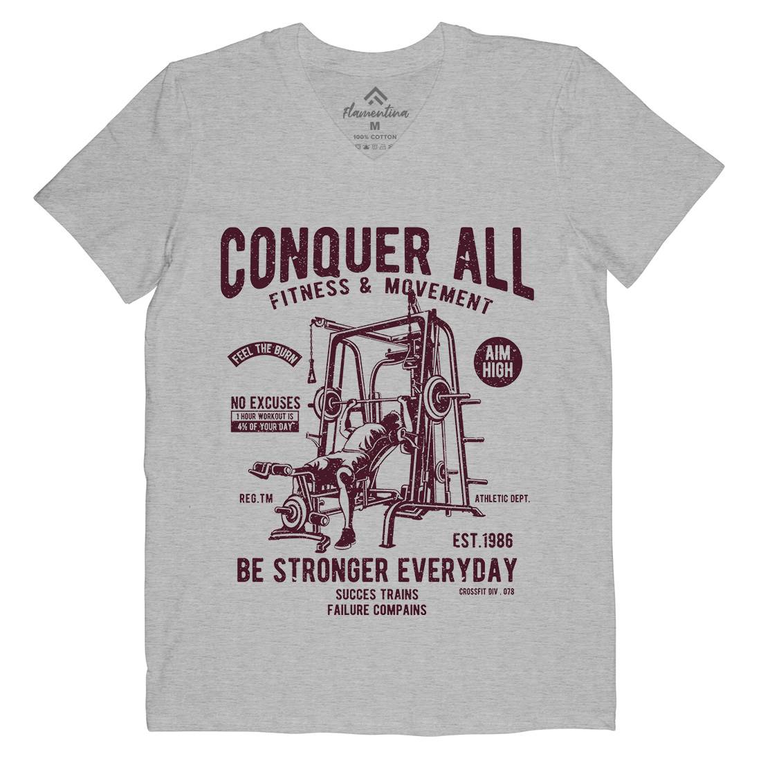 Conquer All Mens V-Neck T-Shirt Gym A038