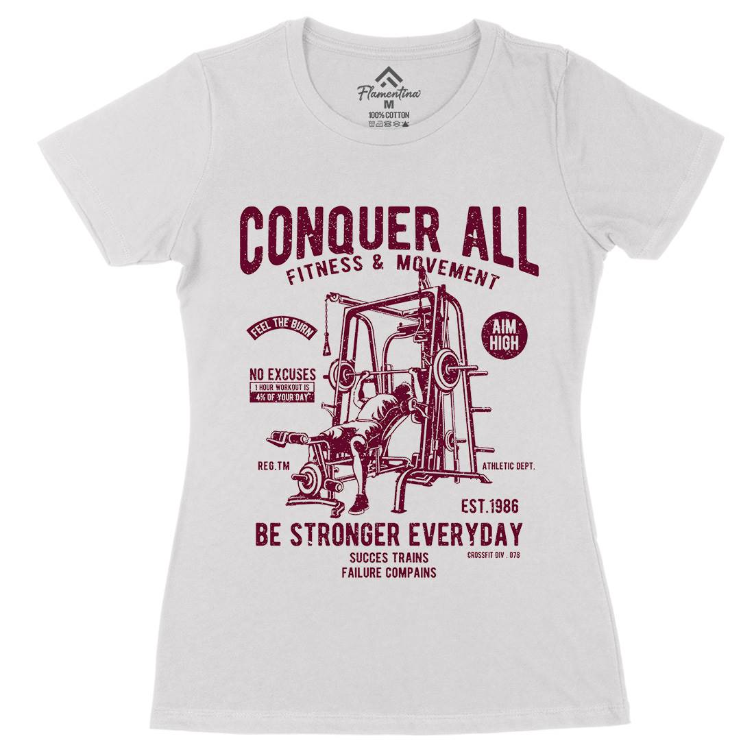 Conquer All Womens Organic Crew Neck T-Shirt Gym A038