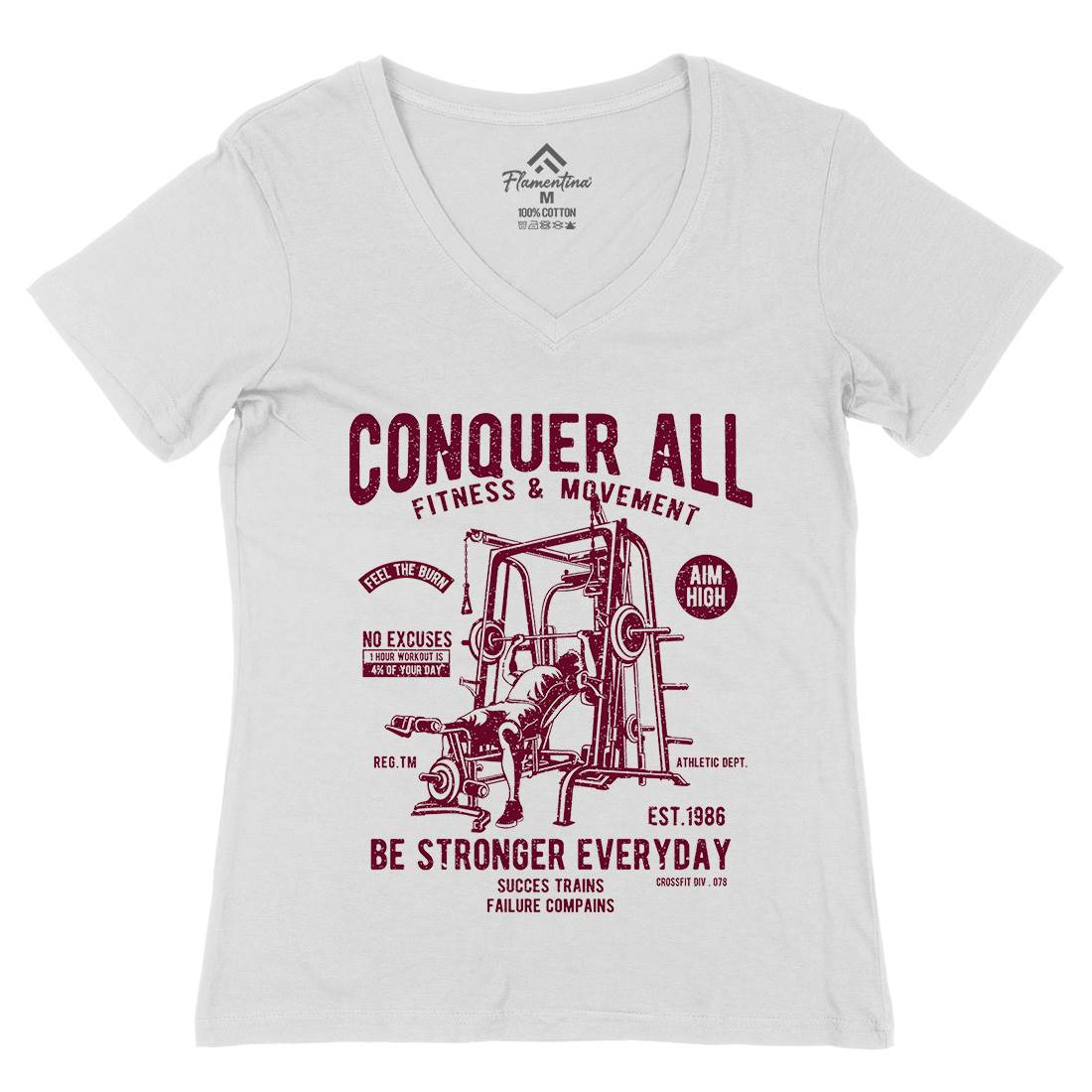 Conquer All Womens Organic V-Neck T-Shirt Gym A038