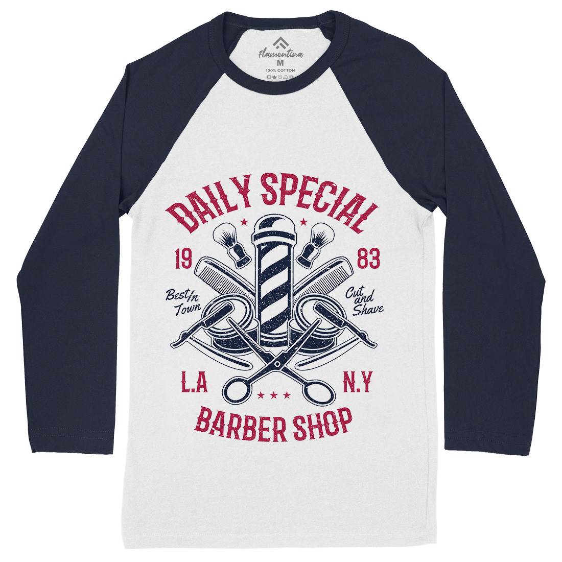 Daily Special Shop Mens Long Sleeve Baseball T-Shirt Barber A041