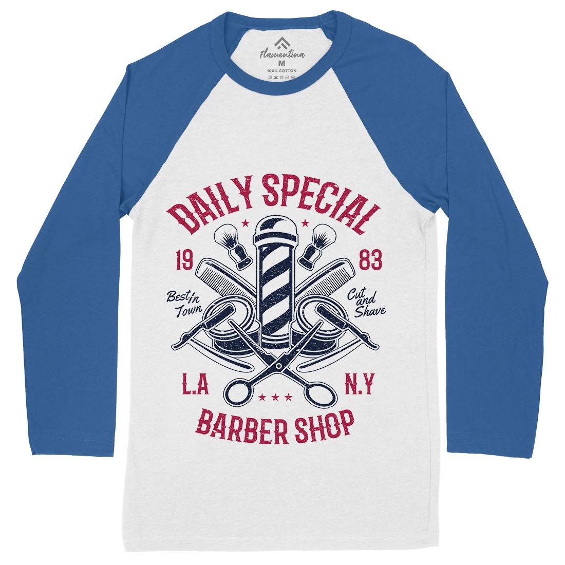 Daily Special Shop Mens Long Sleeve Baseball T-Shirt Barber A041